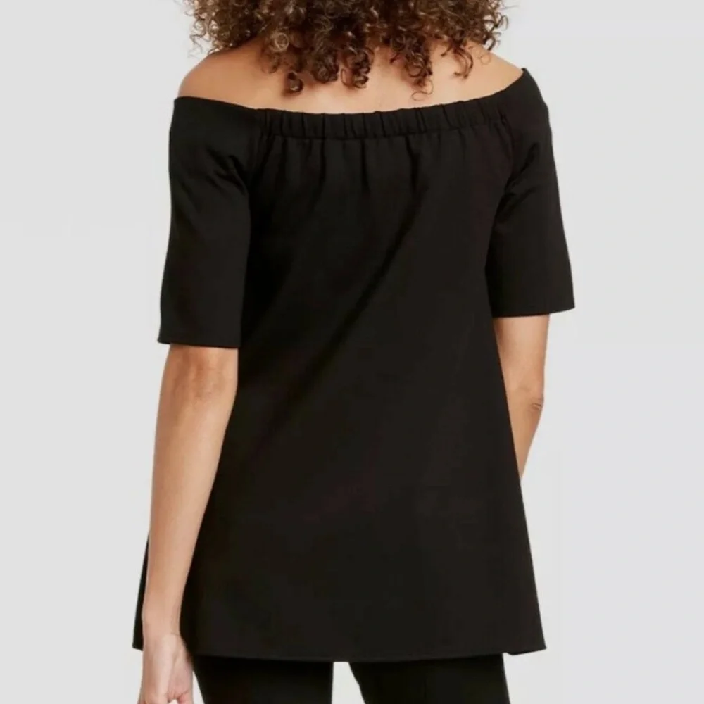 The Nines by Hatch Ponte Top Black Large Maternity Off the Shoulder Casual Chic